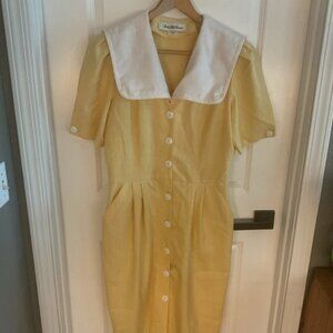 Saks Fifth Avenue - Button Down Short Sleeve MIDI Dress - Yellow - Ladies Sz 14